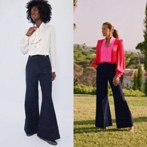 Tuckernuck x India Hicks NEW Dark Denim Palladium Wide Flare Leg Jeans Size 8